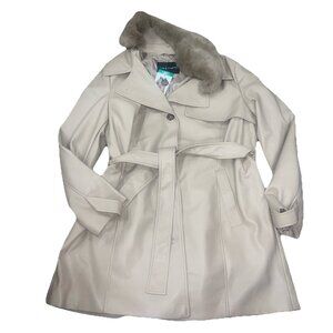 NWT Women's Tan VINCE CAMUTO Fur Trim Collar Trench Coat Size XL
